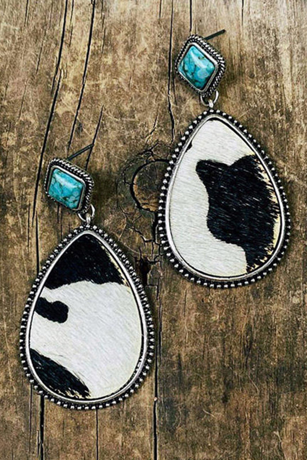 Cow Print Turquoise Drop Earrings | Black