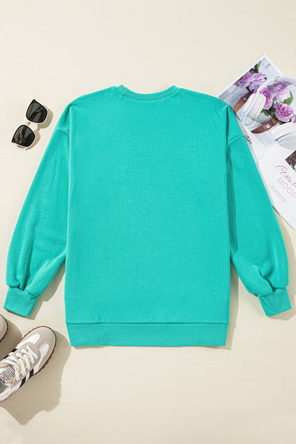 Solid O Neck High Low Hem Pullover Sweatshirt | Aruba Blue