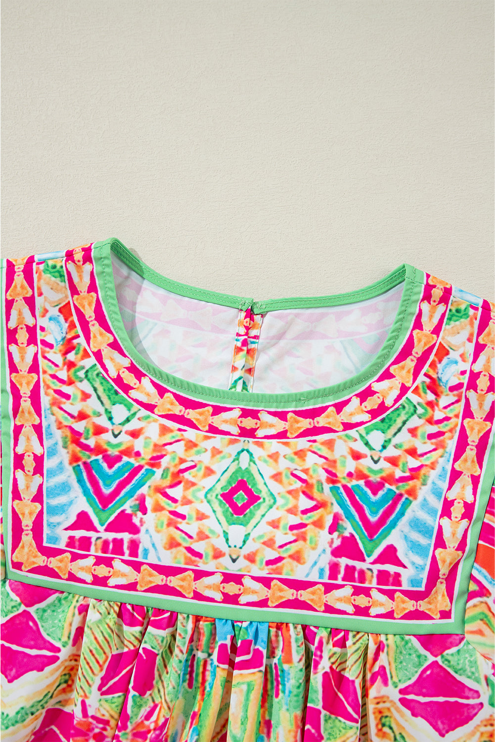 Geometric Print Long Sleeve Keyhole Back Blouse | Orange