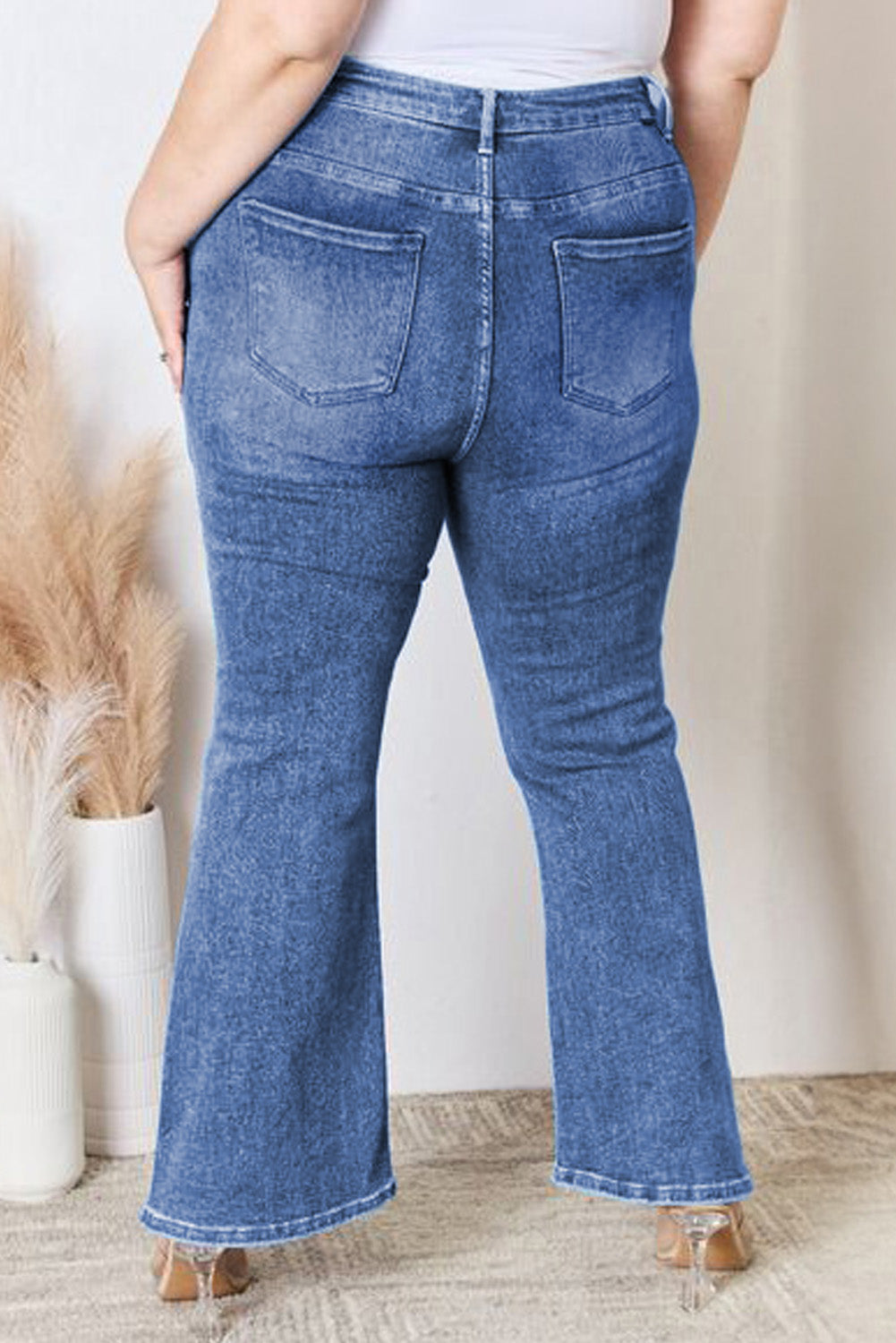 Plus Size Exposed Seam High Waist Flare Jeans | Blue