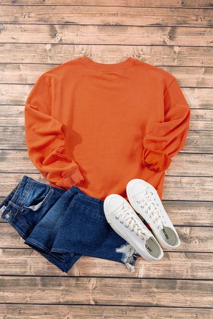 Plain Drop Shoulder Crewneck Pullover Sweatshirt | Orange