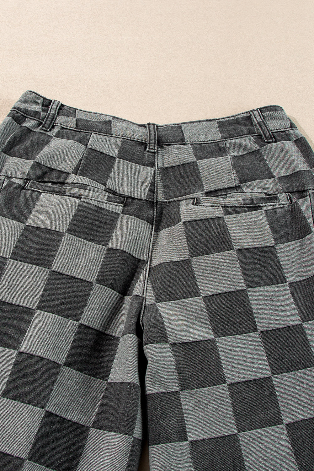 Checkered Denim Wide Leg Jeans | Dark Grey