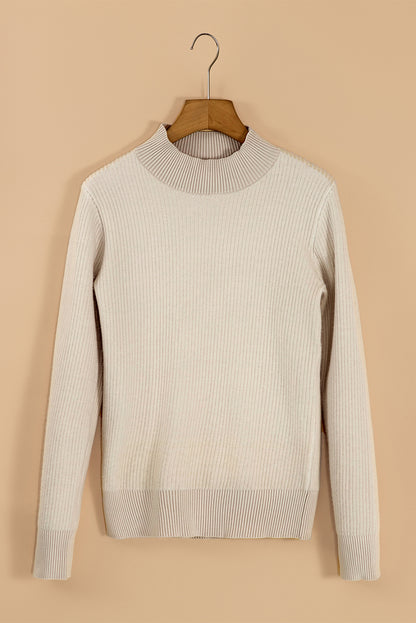 Thermal Lined Ribbed Knit Mock Neck Sweater | Apricot