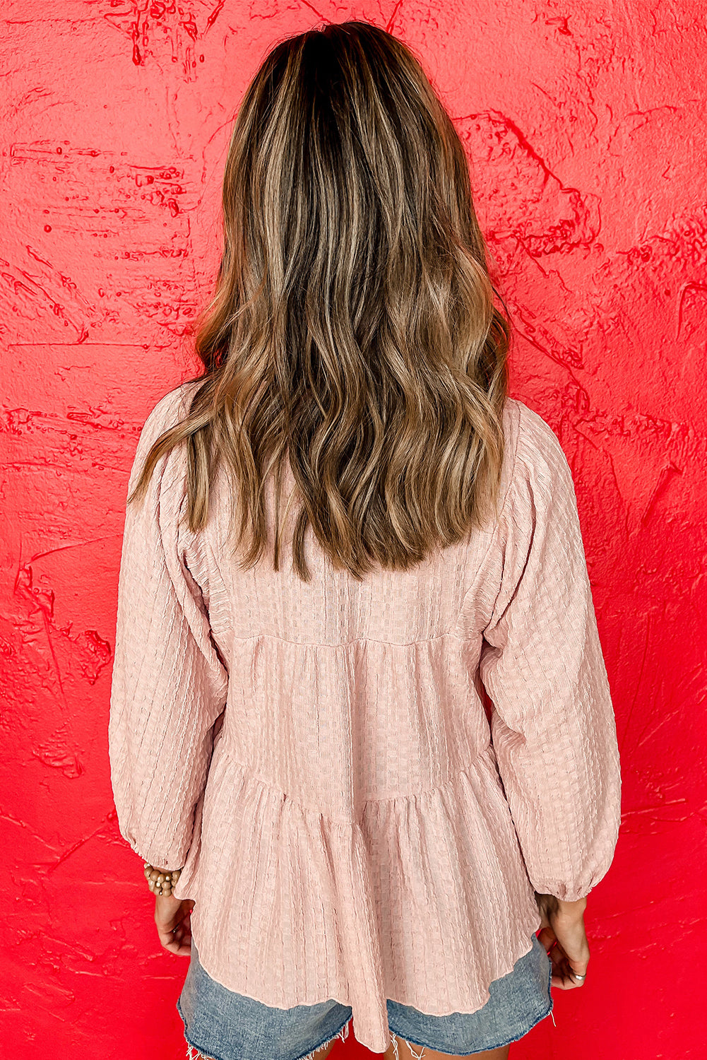 Textured Tiered Flowy Blouse | Light Pink