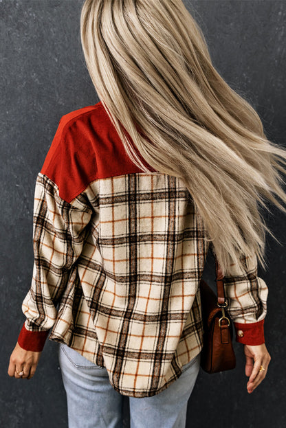 Contrast Corduroy Plaid Shacket | Orange