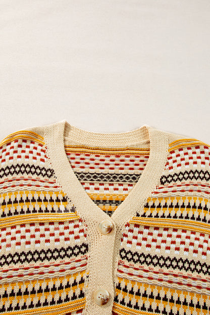 Buttoned V Neck Cropped Cardigan | Khaki