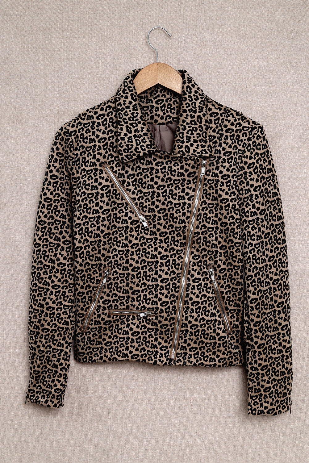 Zipped Notch Collar Short Jacket | Leopard