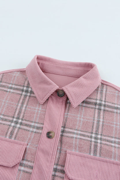 Corduroy Plaid Pattern Shacket | Pink