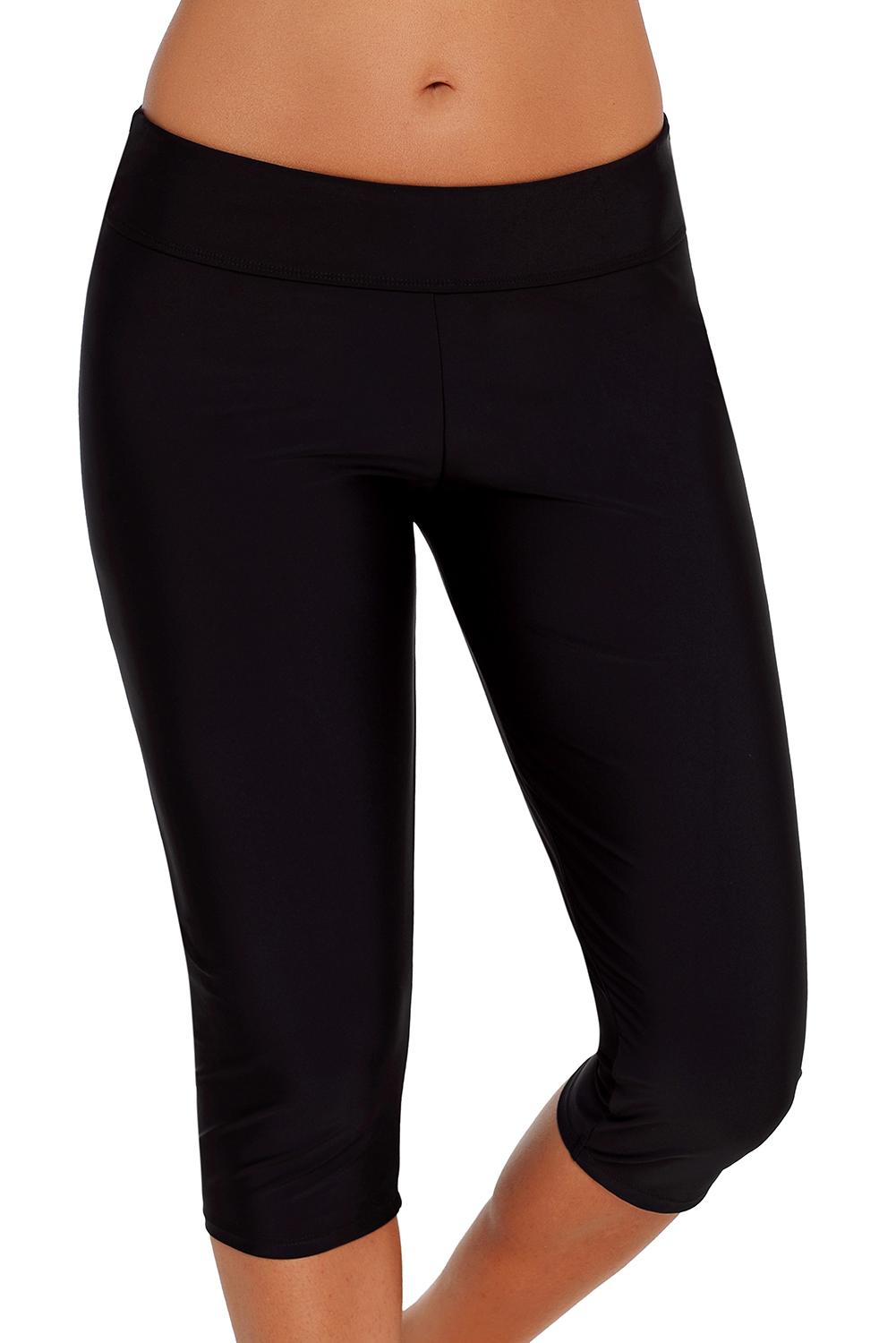 Mid Waist Crop Swim Leggings | Black