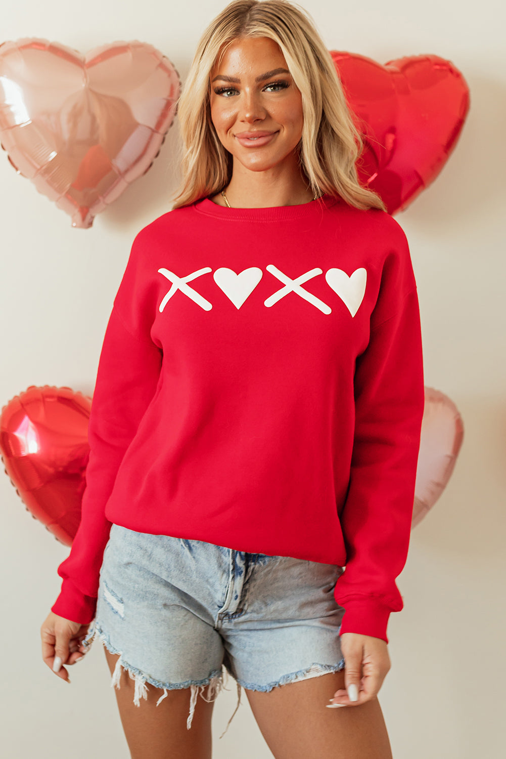 Puff Xoxo Print Valentines Heart Sweatshirt | Red