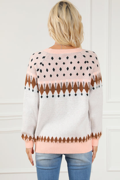 Mixed Geometric Detail Raglan Sleeve Sweater | Multicolour