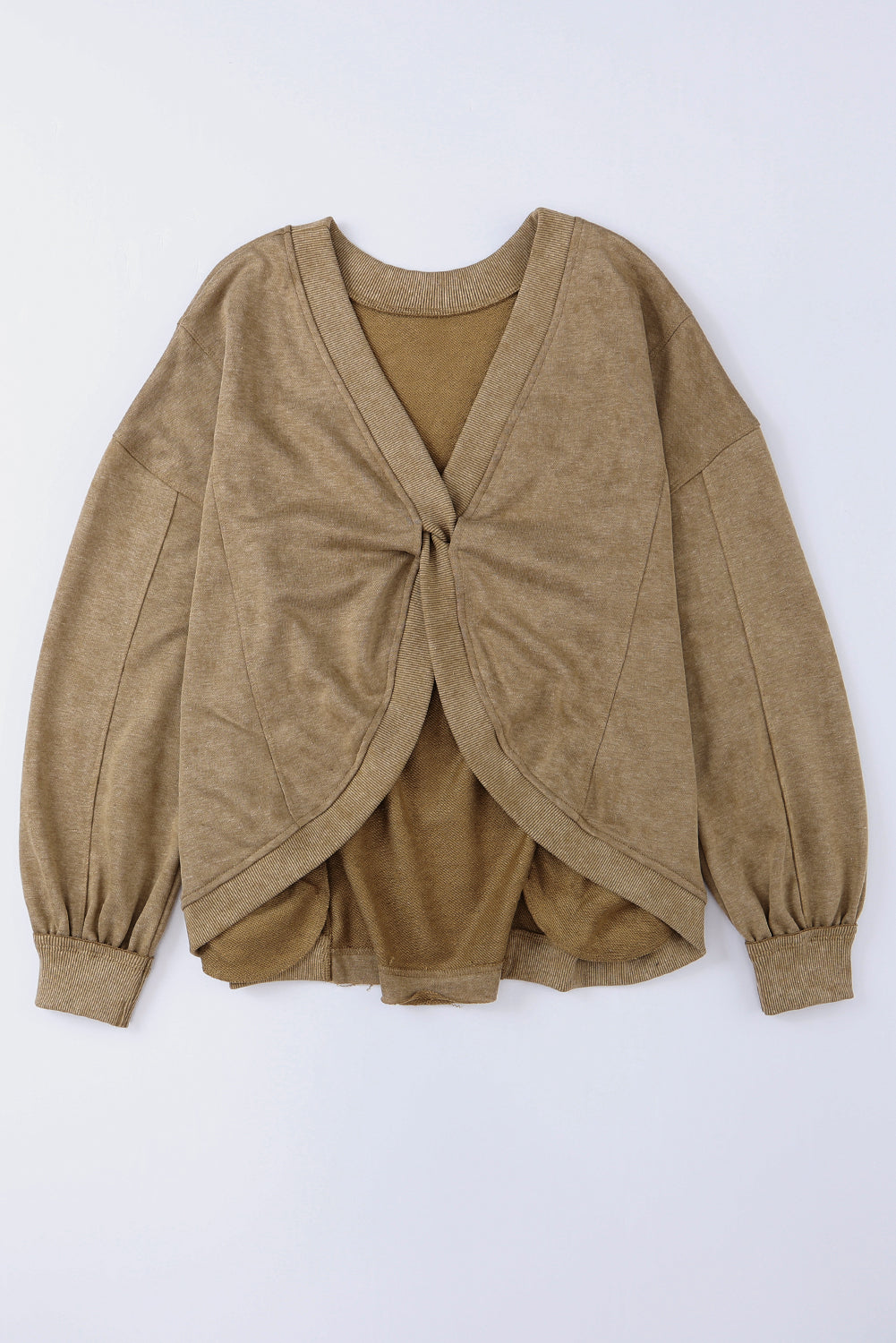 Exposed Seam Twist Open Back Oversized Sweatshirt | Khaki