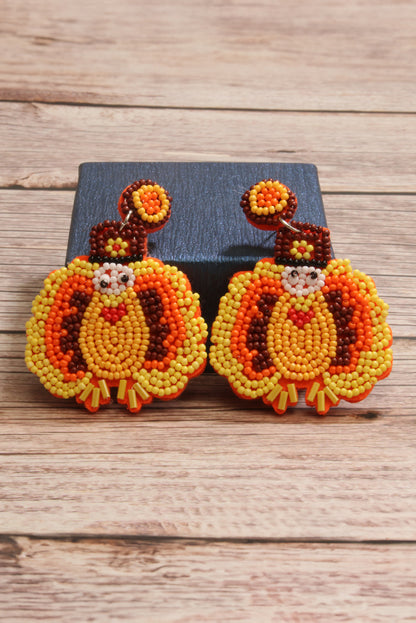 Halloween Turkey Beaded Drop Earrings | Yellow