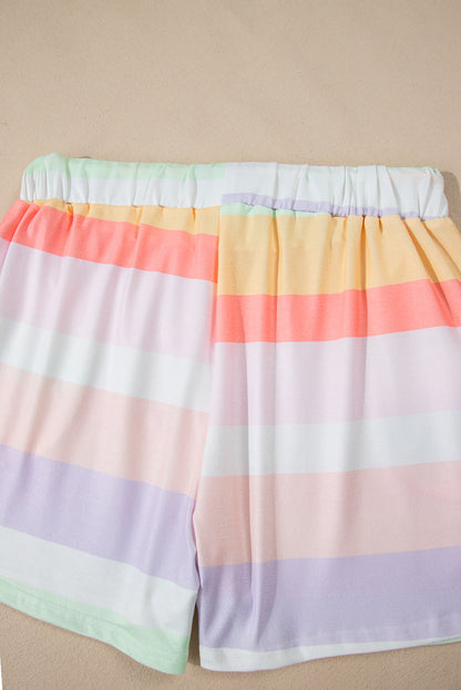 Rainbow Striped T Shirt And Shorts Set | White