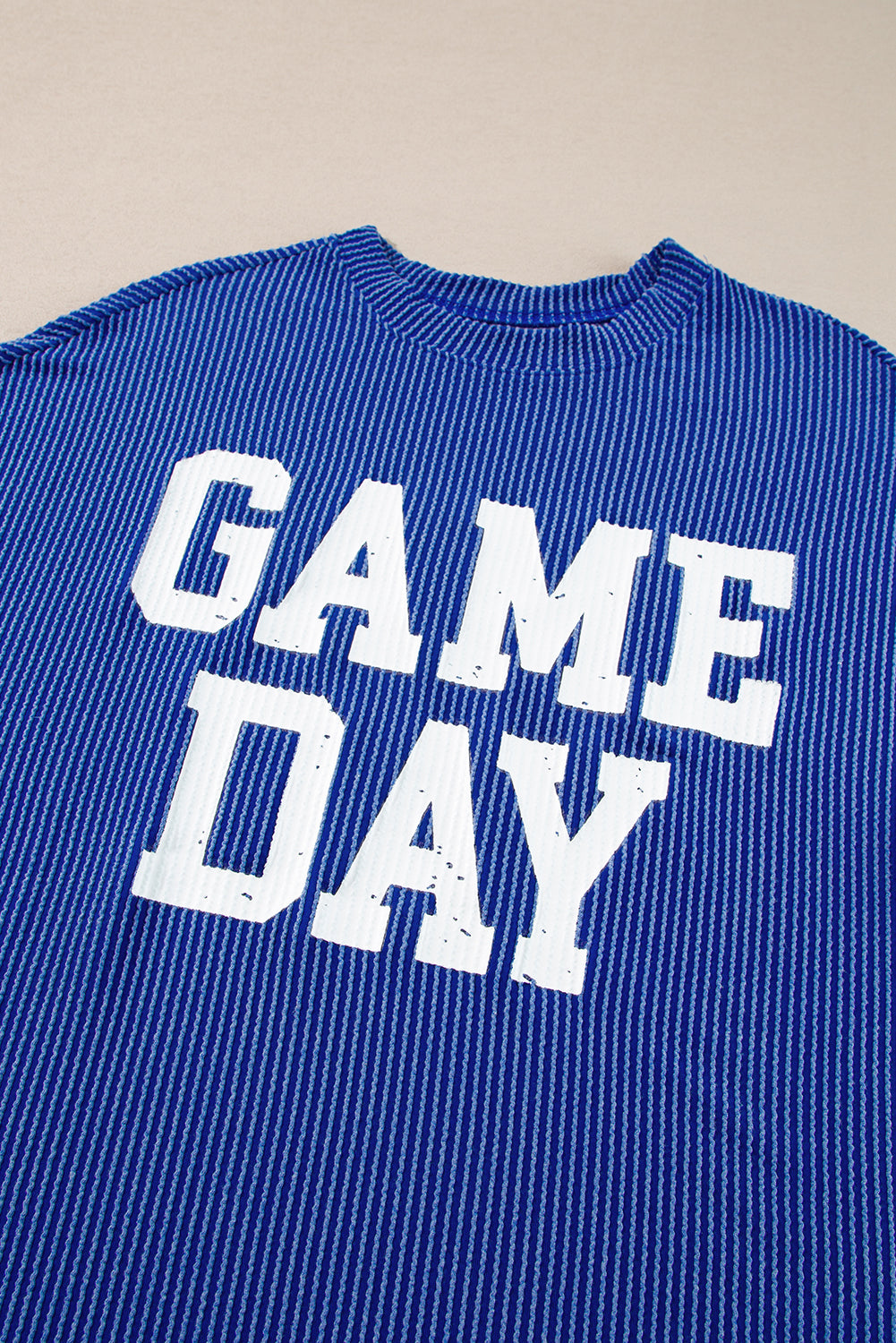 Corded Game Day Graphic Long Sleeve Crewneck Top | Bluing