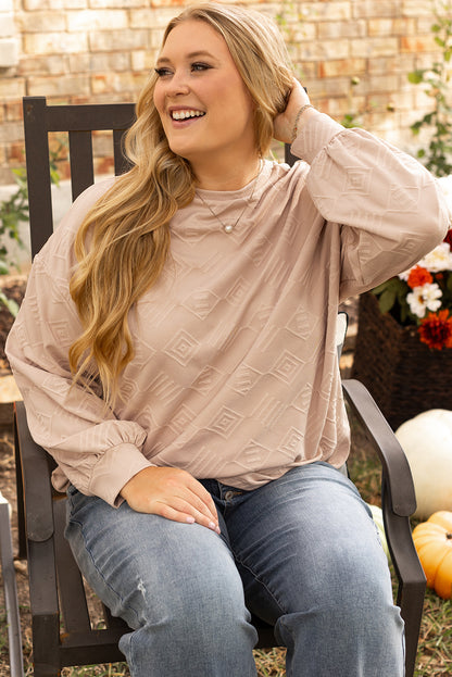 Plus Size Textured Drop Shoulder Crew Neck Sweatshirt | Parchment