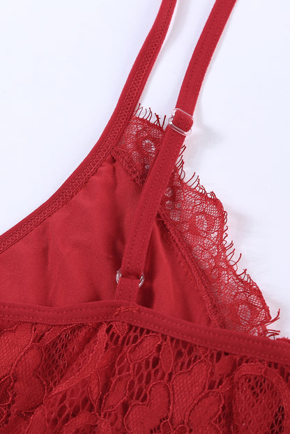 Fiery  Lace Panelled Teddy Lingerie | Red