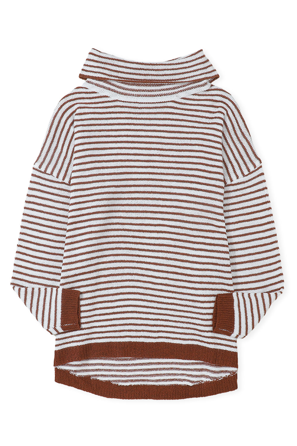 Striped Turtleneck Loose Sweater | Brown