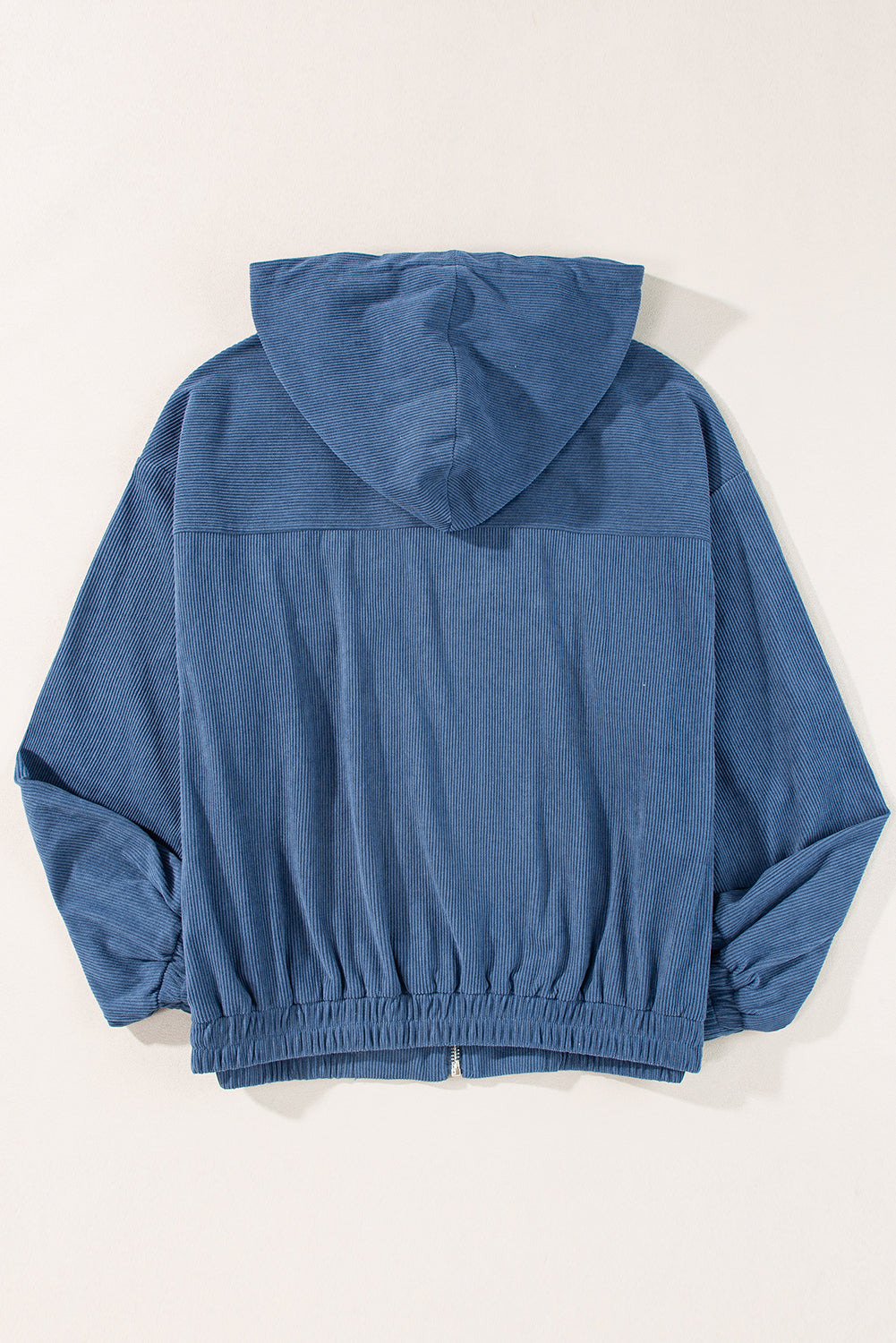 Corduroy Drawstring Hooded Pocket Zip Up Jacket | Real Teal