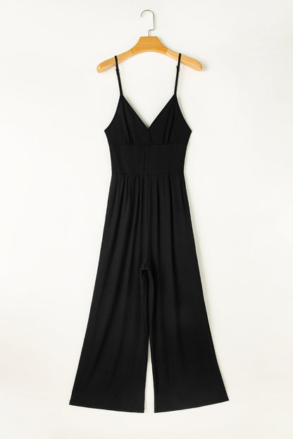 Wide Leg High Waist Sexy V Neck Cami Jumpsuit | Black