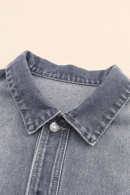 Chest Pockets Drop Shoulder Loose Denim Jacket | Gray