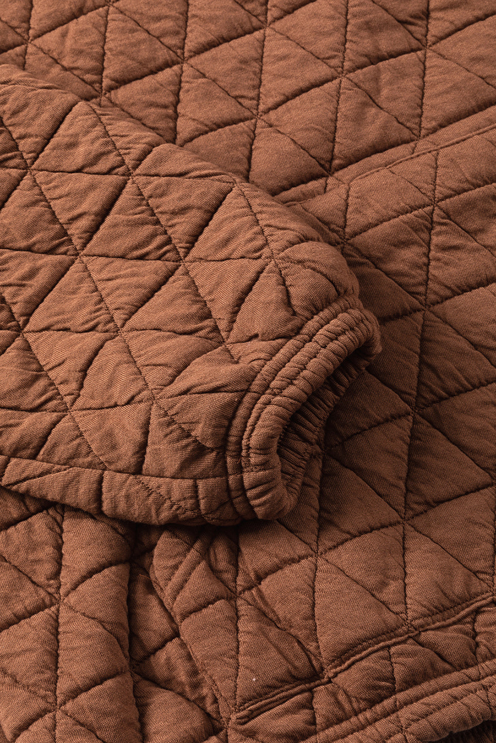 Solid Colour Quilted Kangaroo Pocket Hoodie | Coffee