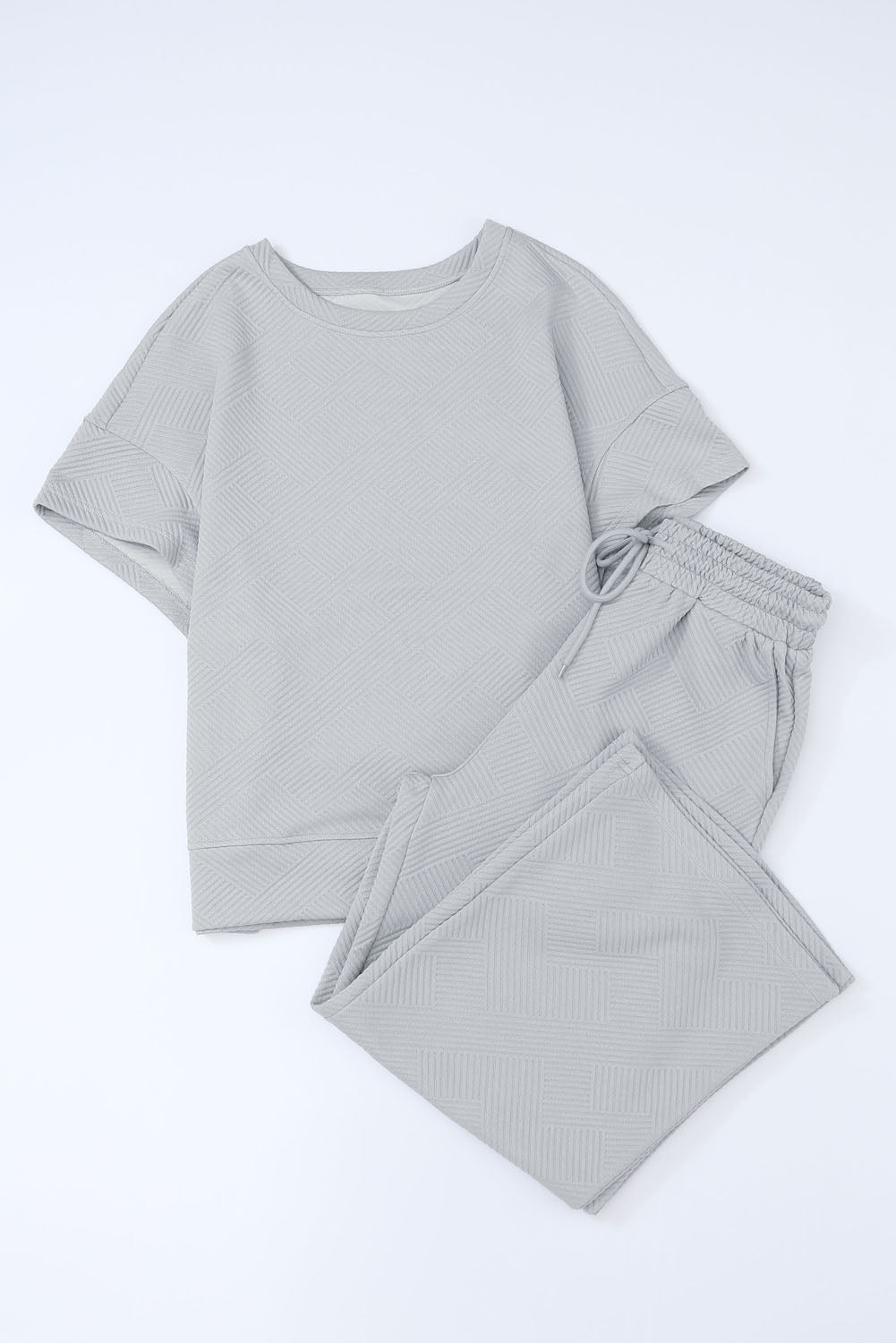 Textured Loose Fit T Shirt And Drawstring Pants Set | Gray