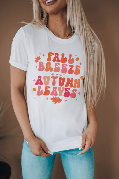 Fall Breeze And Autumn Leaves Graphic Tee | White