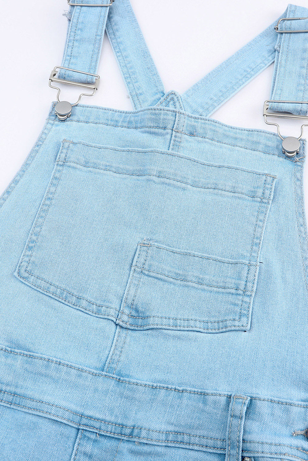 Constructed Bib Pocket Distressed Denim Overalls | Sky Blue