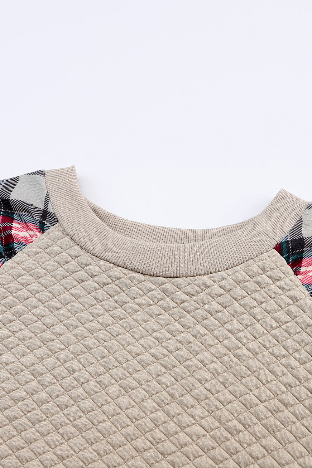 Plaid Raglan Sleeve Sweatshirt | Apricot