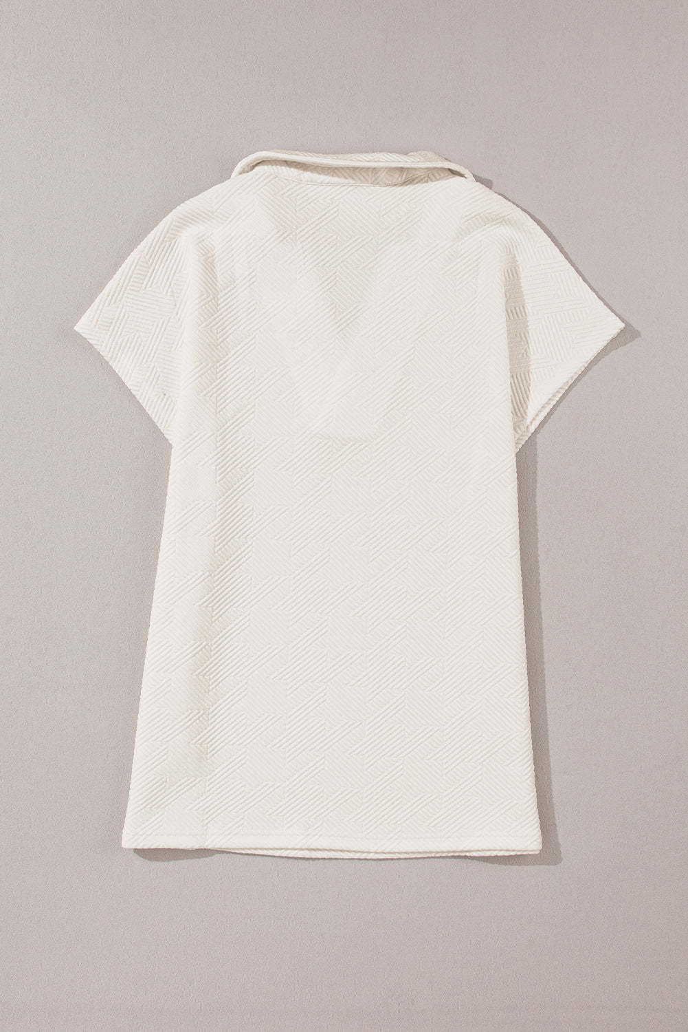 Textured V Neck Collared Short Sleeve Top | White