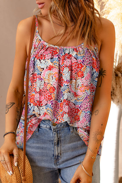 Spaghetti Straps Floral Print Sleeveless Top | Multicolour