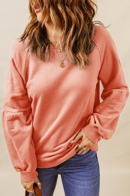 Raglan Patchwork Sleeve Pullover Sweatshirt | Orange