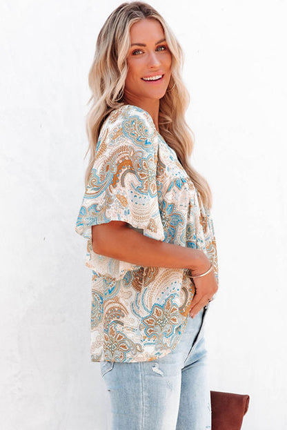 Paisley Print Wide Sleeves Loose Blouse | Multicolour