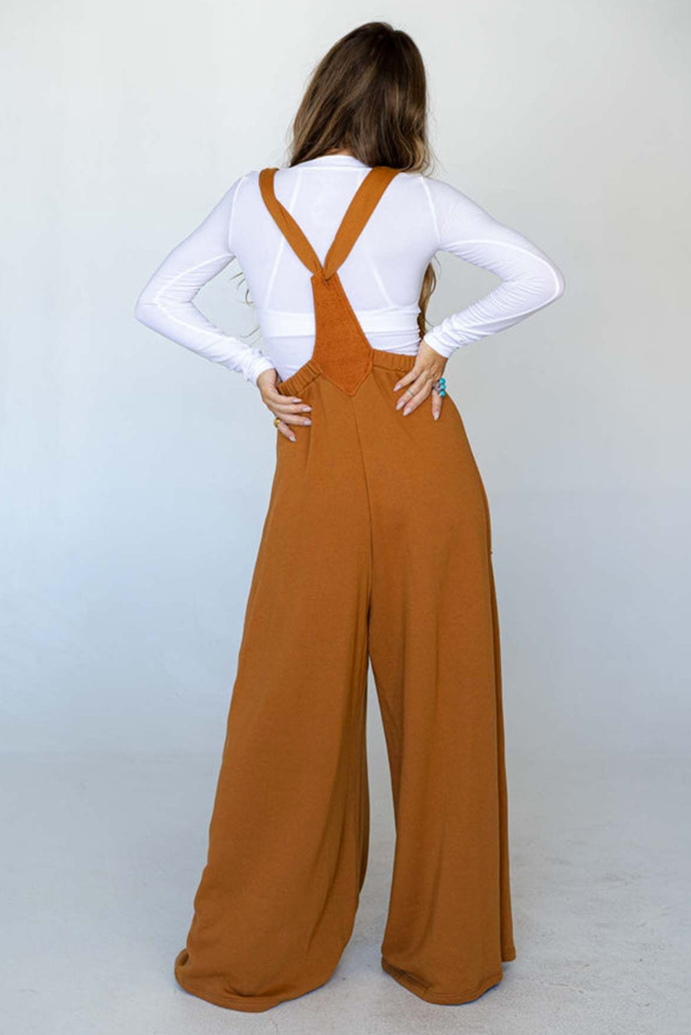 Knotted Straps Patch Pocket Wide Leg Jumpsuit | Brown