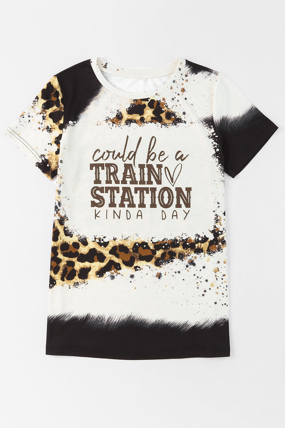 Train Station Graphic Leopard Print T Shirt | Brown