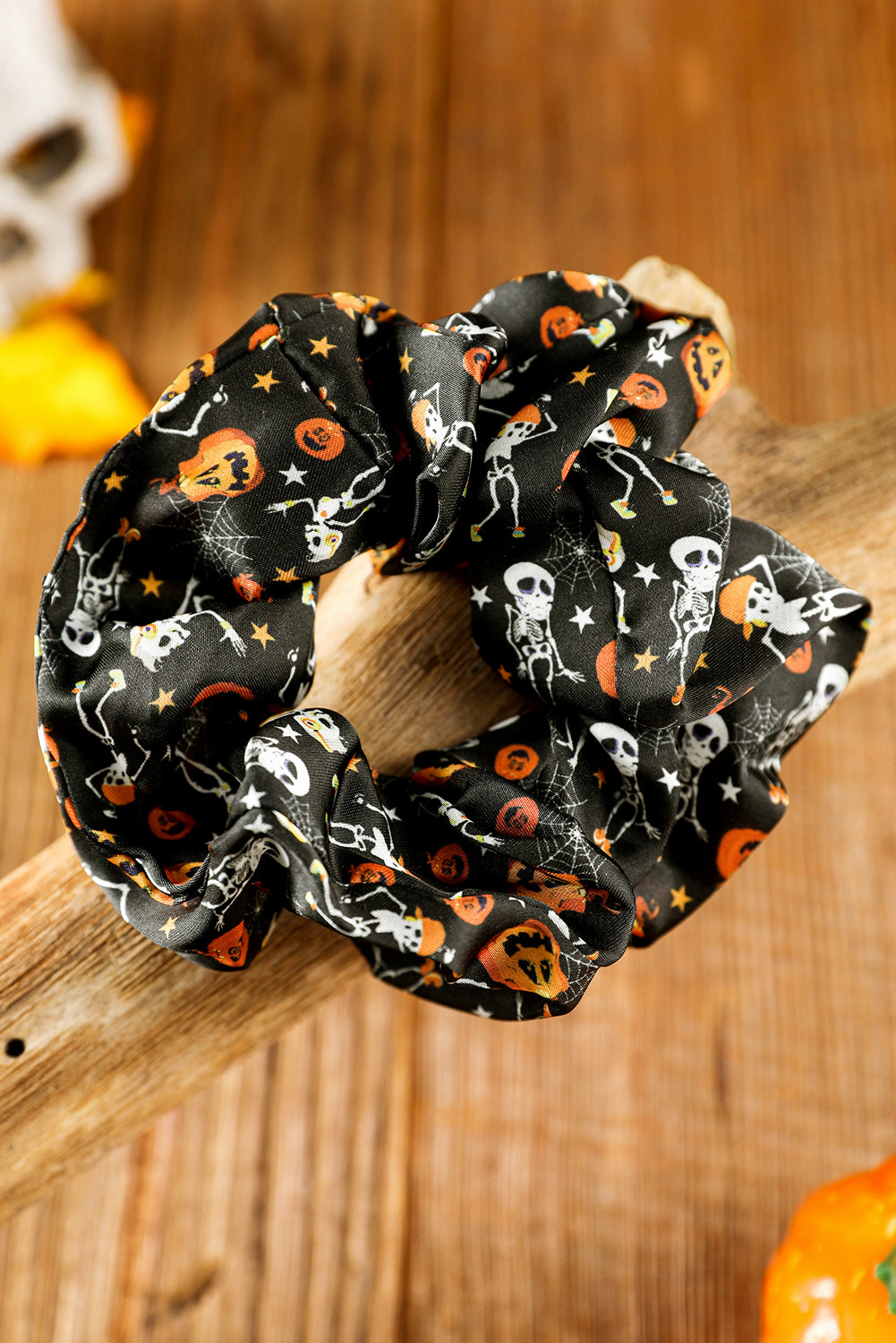 Halloween Pattern Print Hair Scrunchie | Black