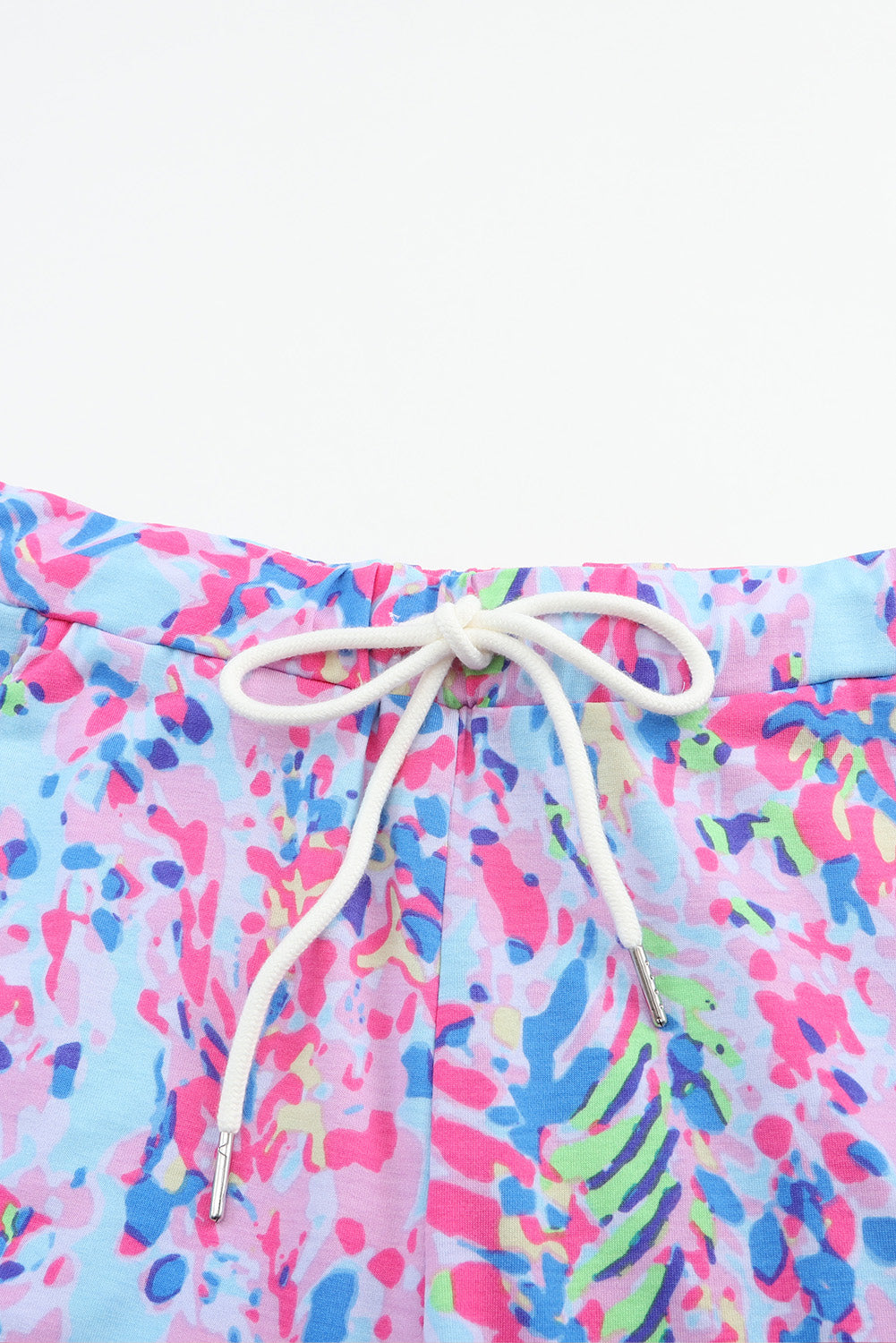 Floral Long Sleeve Top And Drawstring Shorts Set | Sky Blue