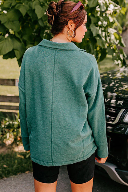 Exposed Seam Collared Pocketed Loose Sweatshirt | Evergreen