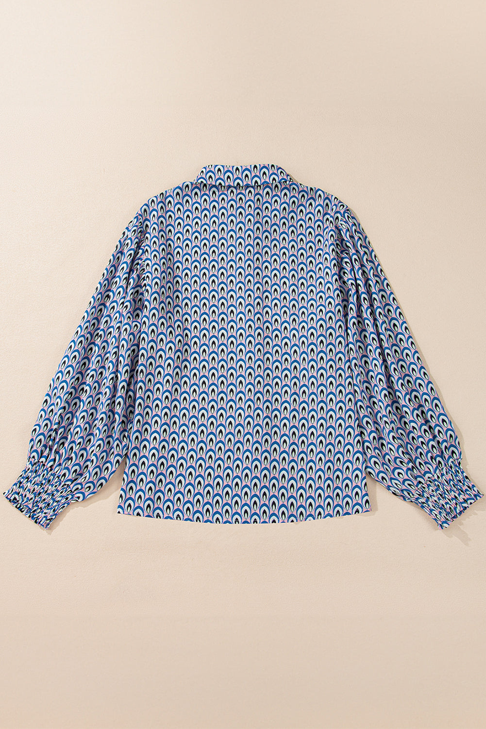 Abstract Print Shirred Cuff Buttoned Oversized Shirt | Sky Blue