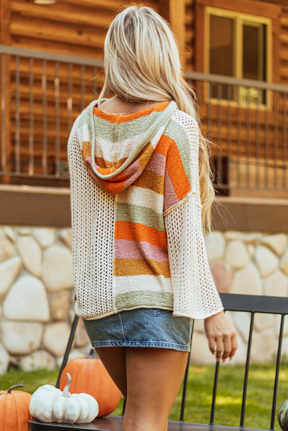 Oversized Colourblock V Neck Hooded Sweater | Beige