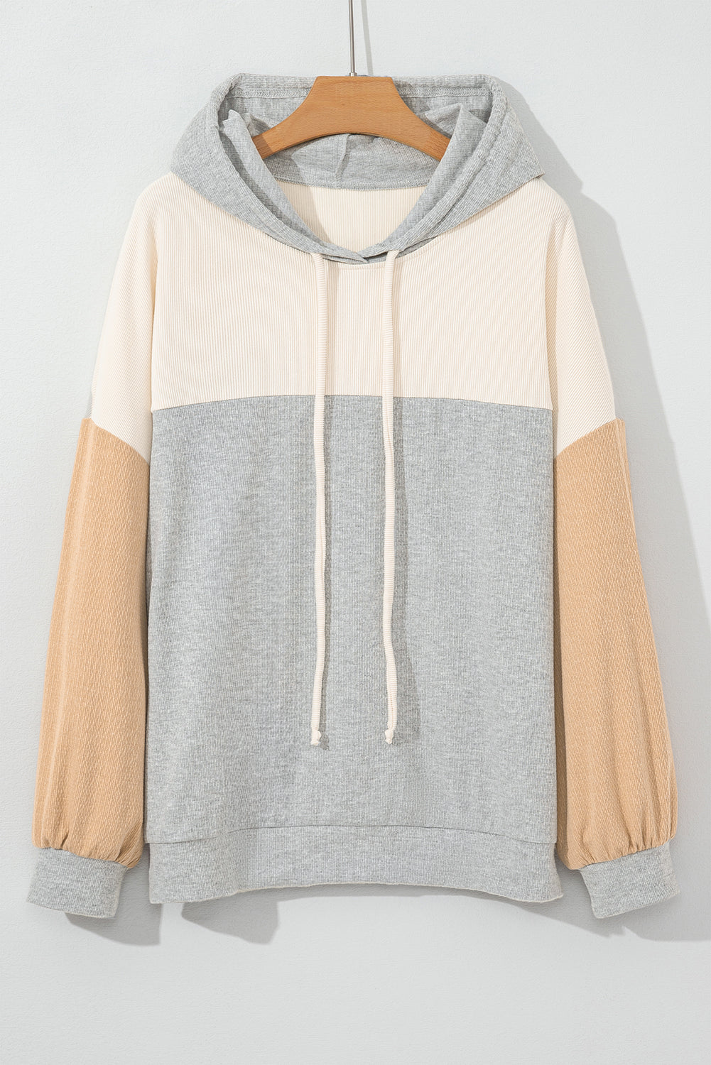 Plus Size Colourblock Drop Shoulder Ribbed Knit Hoodie | Multicolour