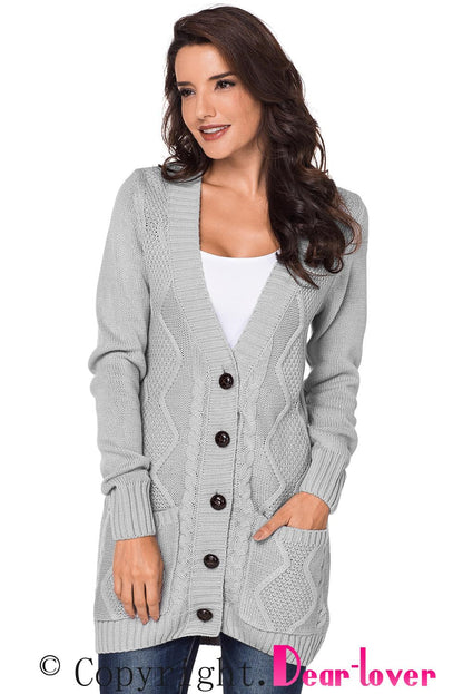 Front Pocket And Buttons Closure Cardigan | Gray