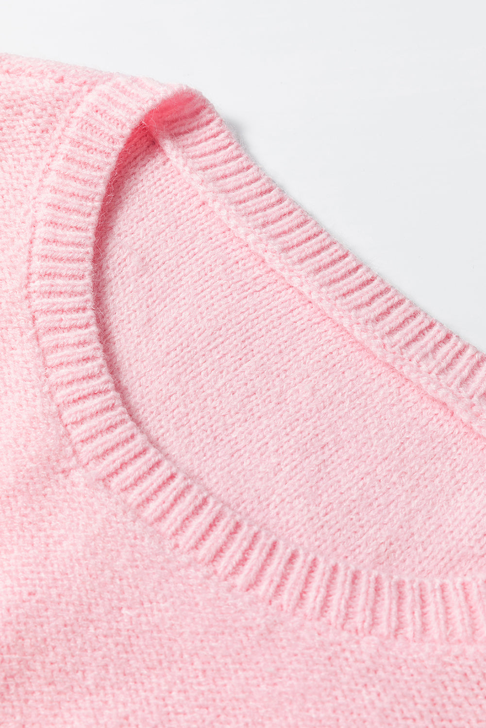 Knitted Flower Pattern Ribbed Edge Sweater | Pink