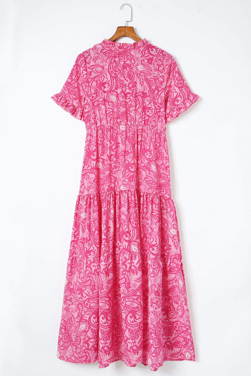 Paisley Print Boho Holiday Ruffle Tiered Maxi Dress | Pink