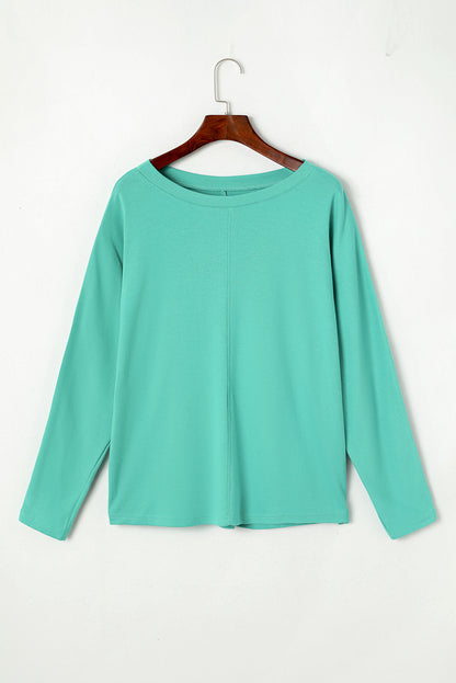 Solid Colour Patchwork Long Sleeve Top | Green