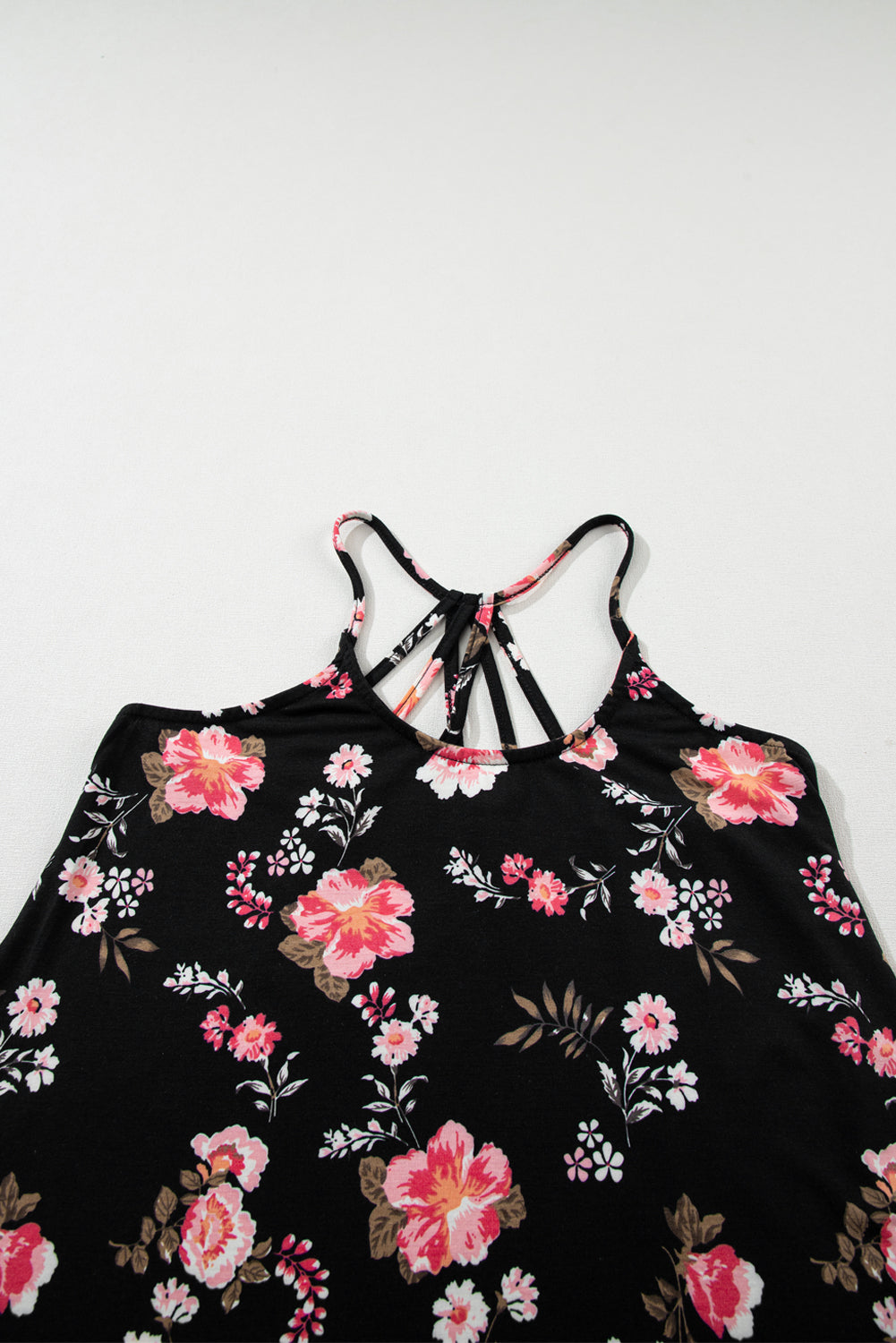 Floral Spaghetti Straps Strappy Back Tank Top | Black