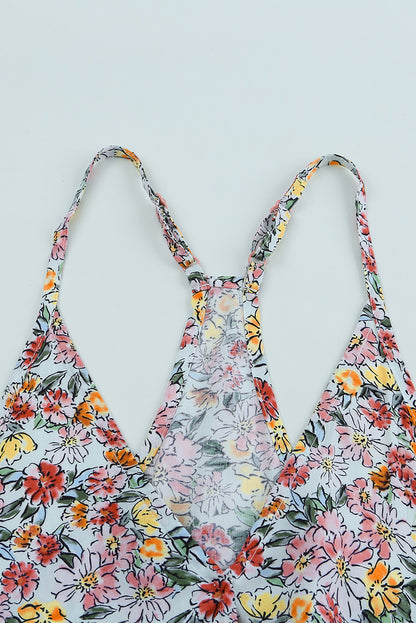 Wrapped V Neck Floral Tank Crop Top | Multicolour