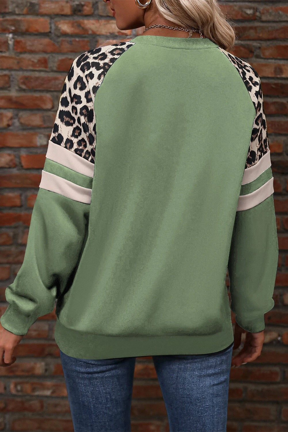 Leopard Print Colourblock Raglan Sleeve Sweatshirt | Grass Green