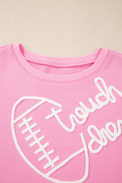 Touch Down Rugby Football Embroidered Plus Size Sweatshirt | Pink